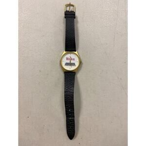 Winston Cigarette Winners Club Women's Wrist Watch Black Leather Strap